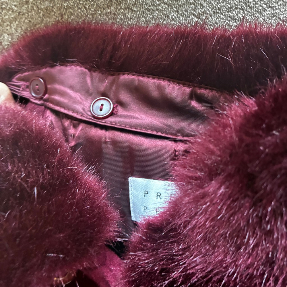 Precis Petite Wool Cashmere Pea Coat Size 14 Burgundy Faux Fur Timeless Winter - Picture 11 of 16